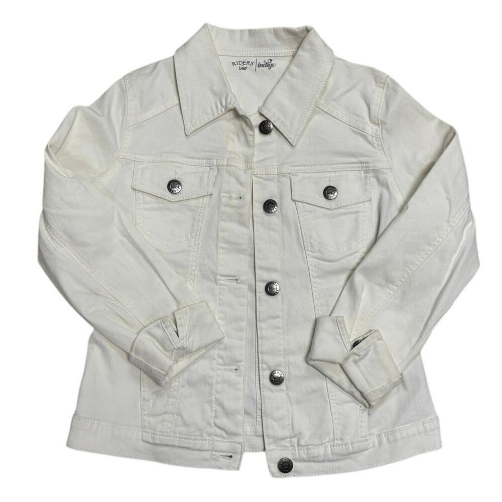 🤍 Riders by Lee Indigo White Cream Denim Jacket Classic Button Up 🤍 Size S ✨